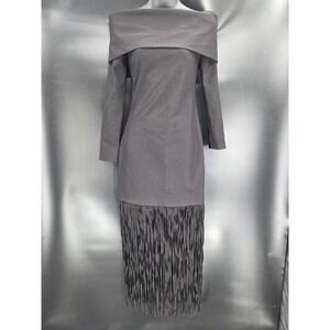 Rivir Shoulder Dress Waist Long Sleeve Noodles Bottom Midi Black